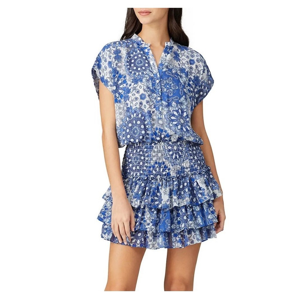 MISA Eloisa mini dress blue print size large